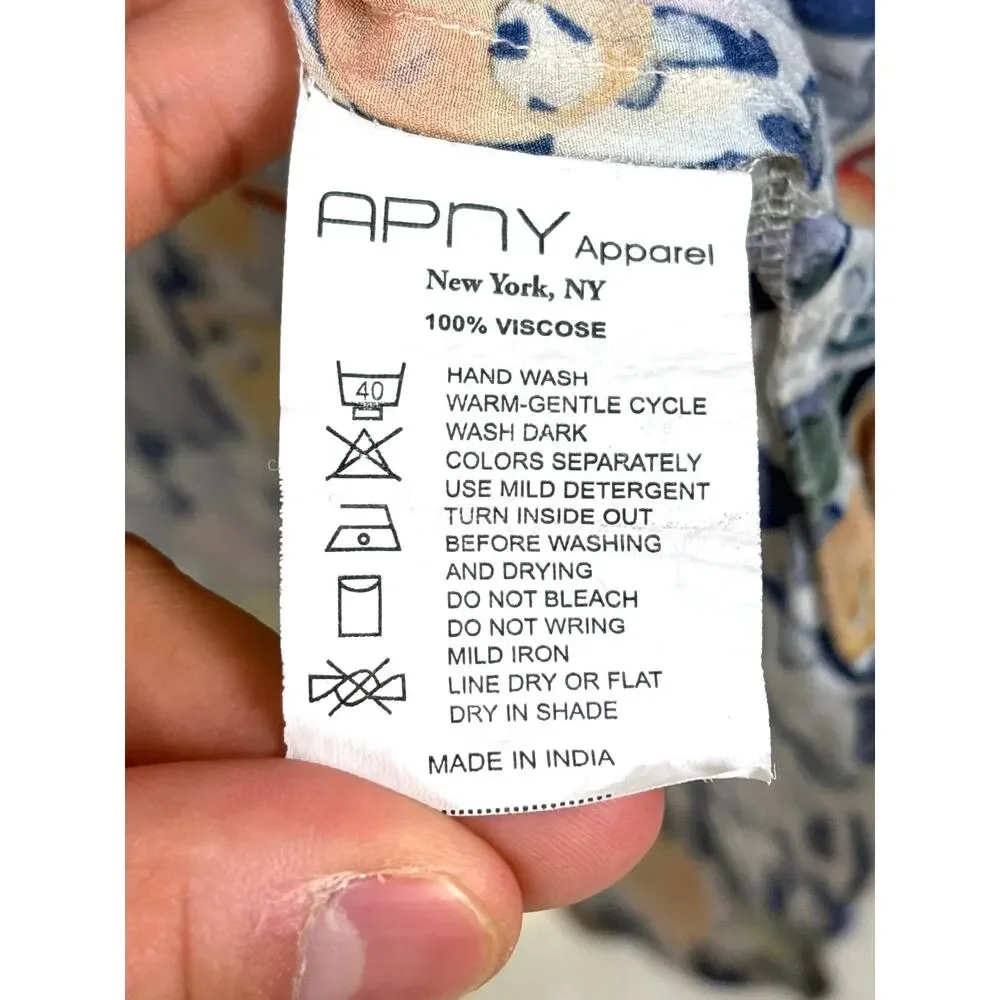 APNY Apparel Womens M Multi Viscose Balloon Long Sleeve Button Up Shirt Blouse